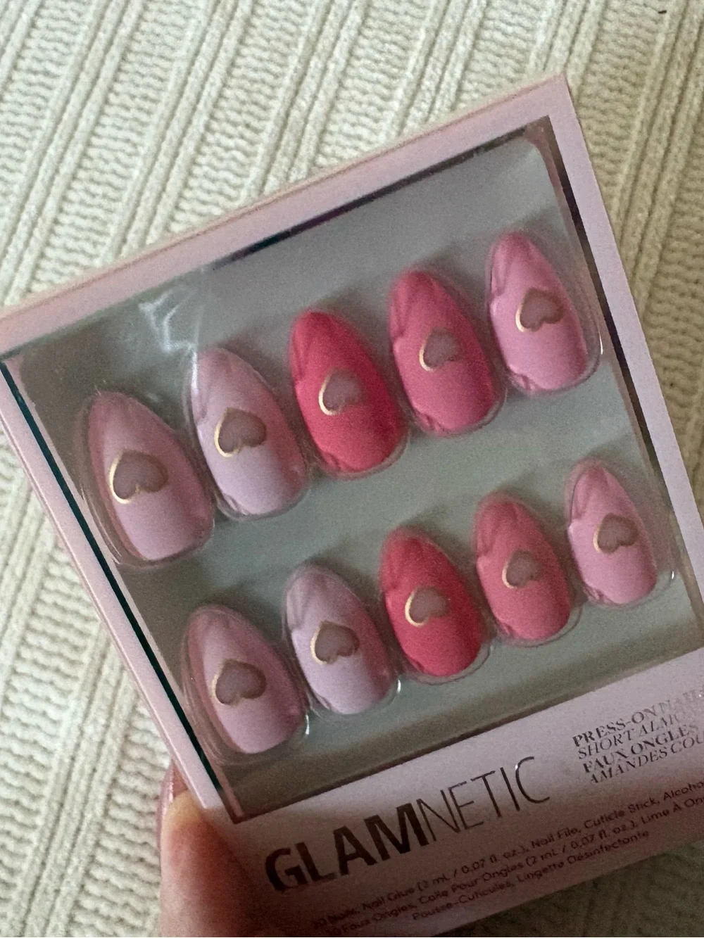 GLAMnetic Pink Gradient Press-On Nails with Heart Cutouts Matte in Love